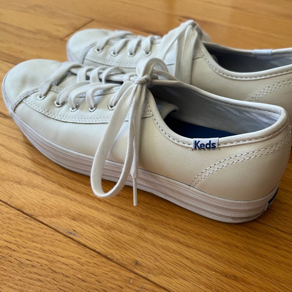 Platform White Leather Keds (8 W / 39 EU)